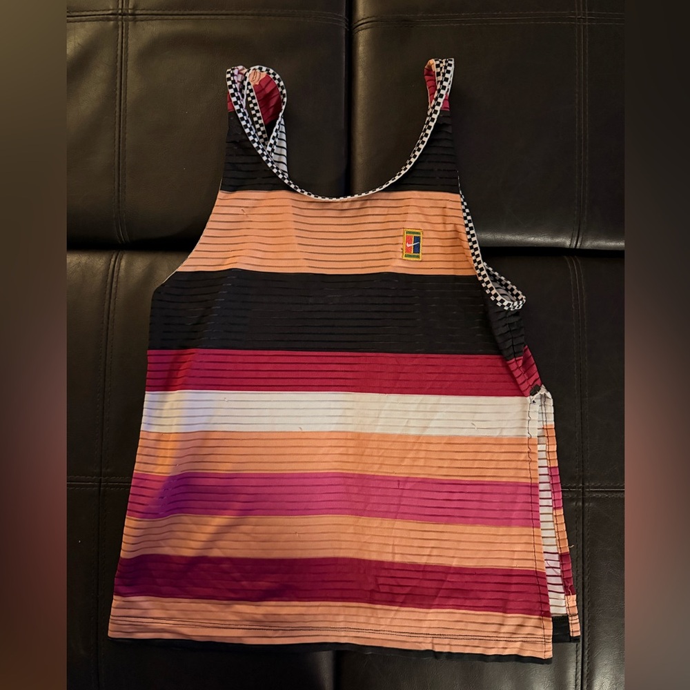 Nike Black and White Striped Dri-FIT Tank